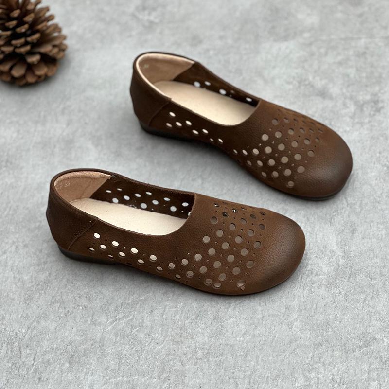 Choule 2024 Handmade Retro Leather Women's Cutout Sandals with Soft Sole