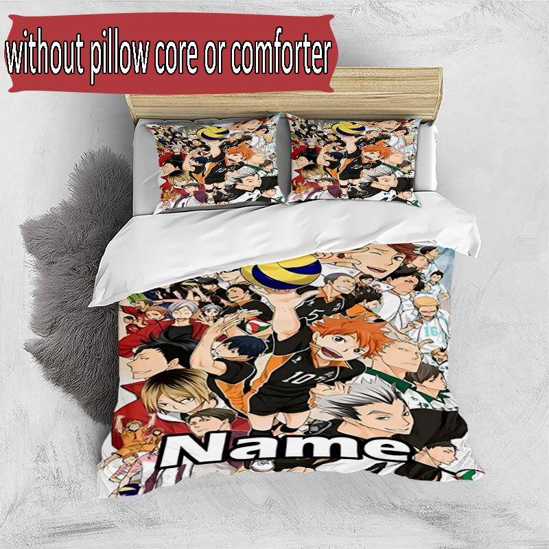 3pcs Duvet Cover Set (1*Duvet Cover + 2*Pillowcase, Without Core), Custom Name Haikyu Pattern Bedding Set, Home Bedroom Decor Gift