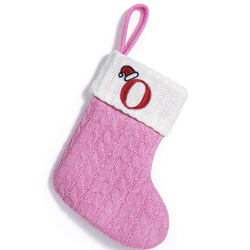 Xmas Tree Pendant Decor Gift Bag Letter 3D Embroidered Gift Christmas Party Decoration Pink Christmas Socks