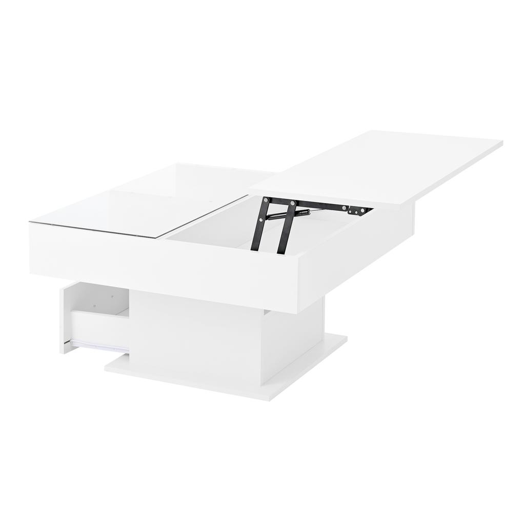 Multifunctional High-Gloss Lift Coffee Table with LED Lighting, Adjustable Height & Flexible Storage for Living Room, Office & Small Apartments