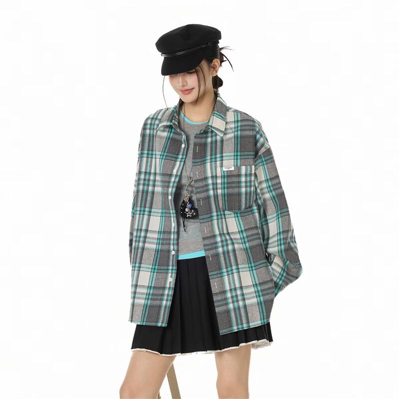 GOLFCROSS Unisex Plaid Color Block Long Sleeve Shirt Jacket S