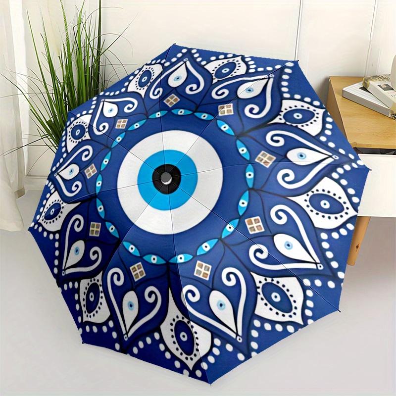 1pc Evil Eye Mandala Automatic Open/Close Umbrella, Portable Folding Umbrella for Travel, Themed Events,