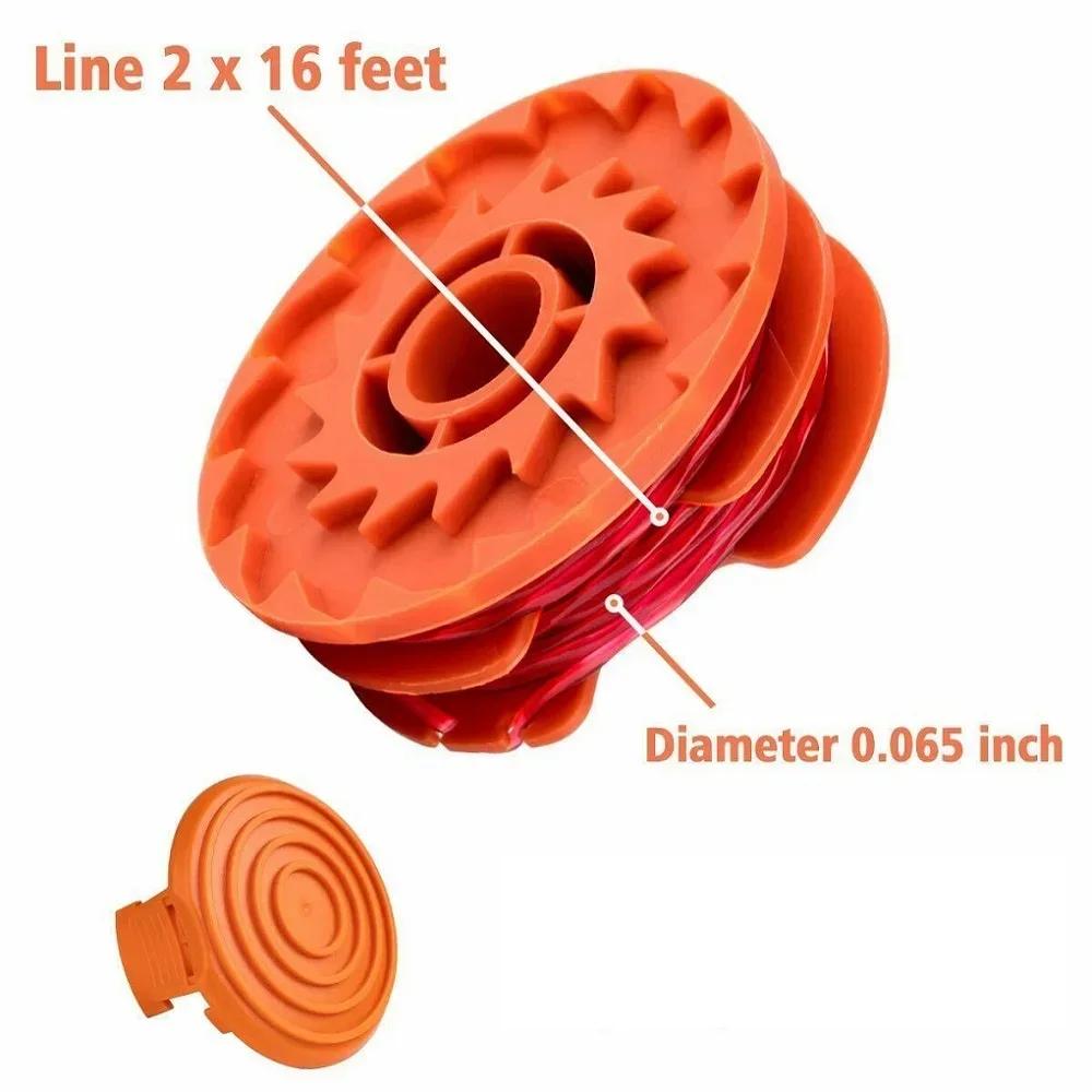 6Pcs String Trimmer Spool Line With 2Pcs Cap Covers Trimmer Replacement Parts For WG105,WG106,WG108,WG109,WG112,WG113,WG115