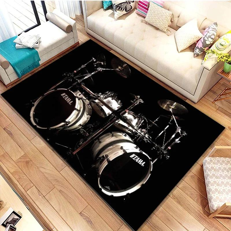 3D Drum Kit Music Instruments Area Large Carpet Musical Rock Rug for Home Living Room Bedroom Dorm Door Mat Non-slip Floor Mats