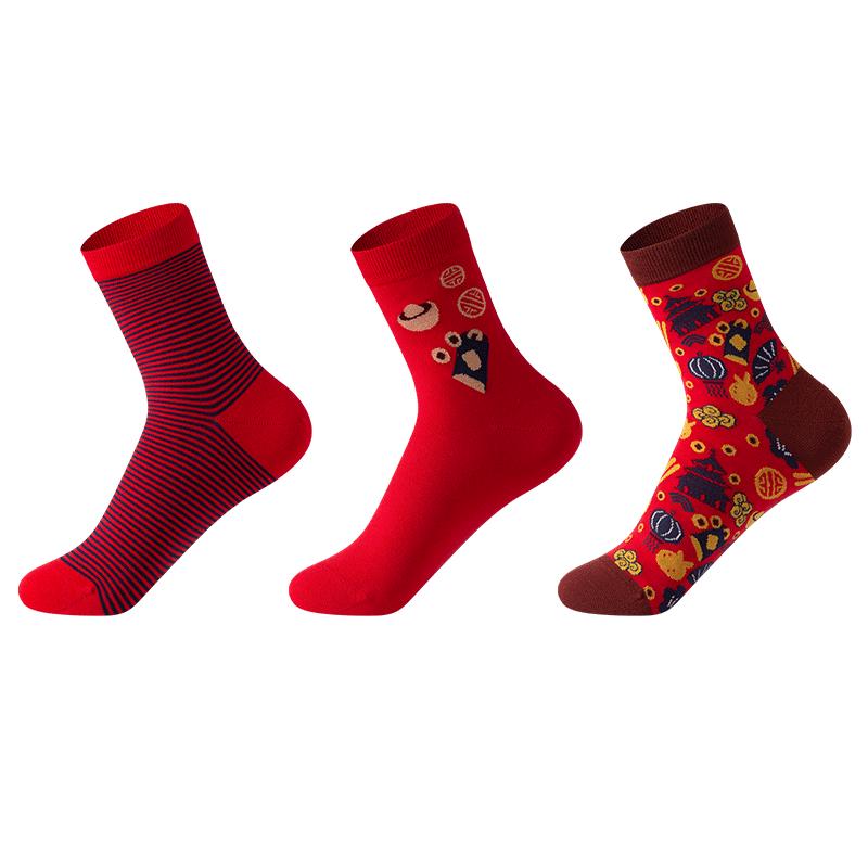Shuya Women s 3A Antibacterial Good Luck Mid-Calf Socks (3 Pairs) One Size 22-24