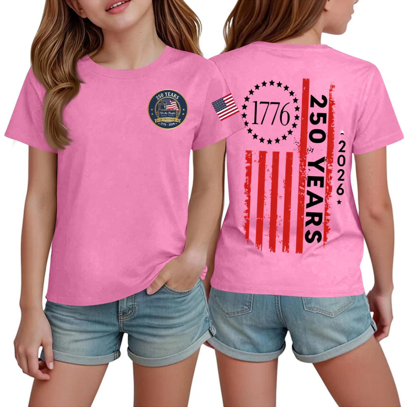 

Kids Independence Day Graphic T Shirt Short Sleeve Casual Crew Neck Tee Top for Boys and Girls 1776 250 Years Print 130