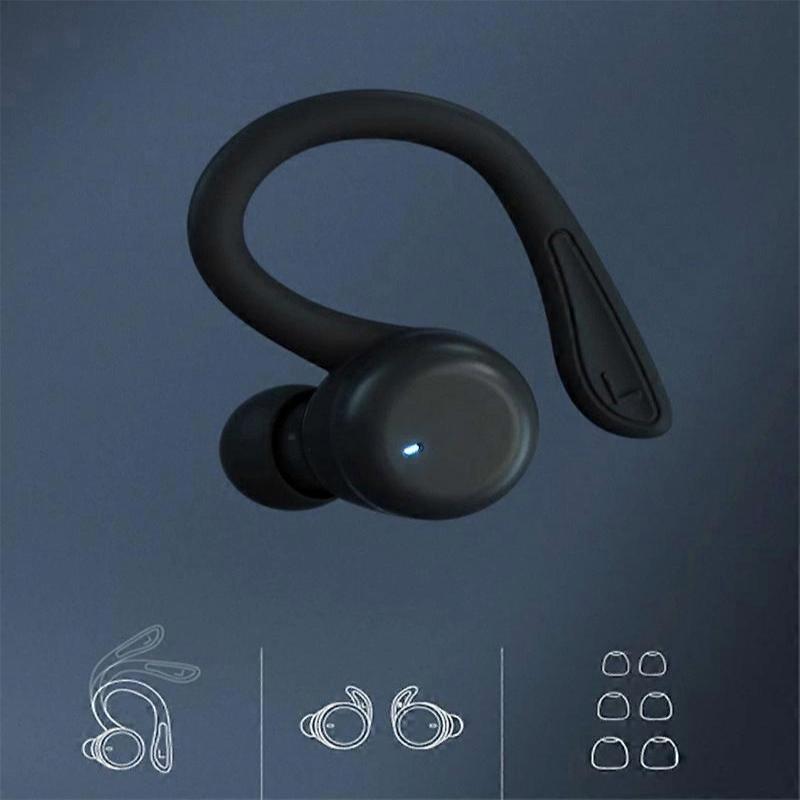 T40 Ear Hook Wireless Earphone IPX6 Waterproof Hands-free Touch Control Bending Sports Earbuds - Bla