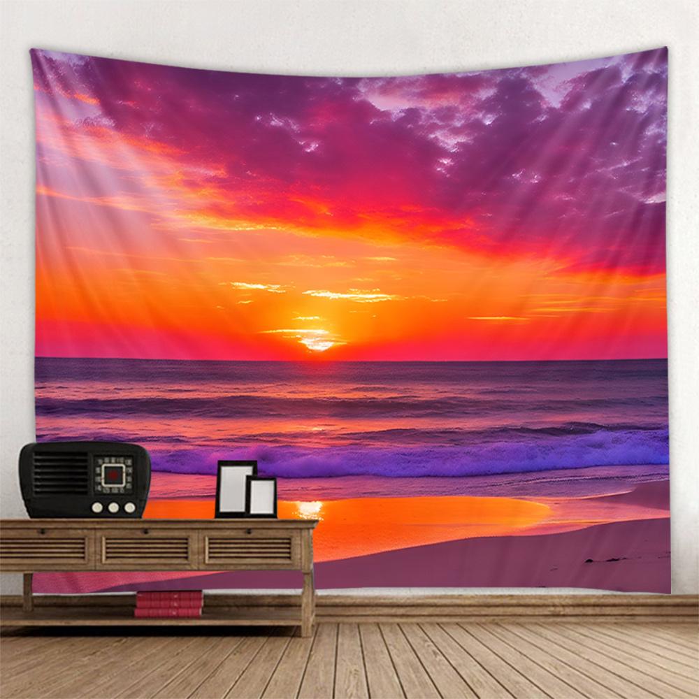 Bohemian Tapestry Wall Hanging, Hippie Wallpaper, Sea View Sunrise, Living Room Bedroom, Blanket, Bed Sheet, Beach Towel