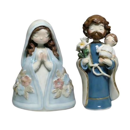 Holy Family Statue St.Joseph with Youth Jesus Virgin Mary Resin Figurine Indoor Nativity Scene Tabletop Decoration Religious Gift