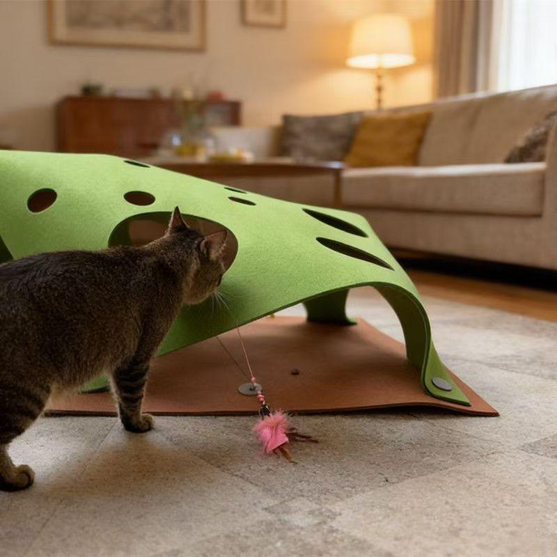 Katzen-Tunnel-Spielzeug aus dickem Filzmaterial Interaktives Kratzbrett Spielmatte für Wohnungskatzen