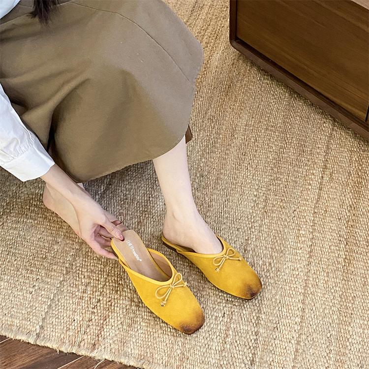 

2025 Новые летние тапочки Обувь из спилка Ретро балетки Сандалии слипоны Пляжные тапочки Обувь для отдыха и ходьбы Zapatos Para Mujer 40 жёлтый