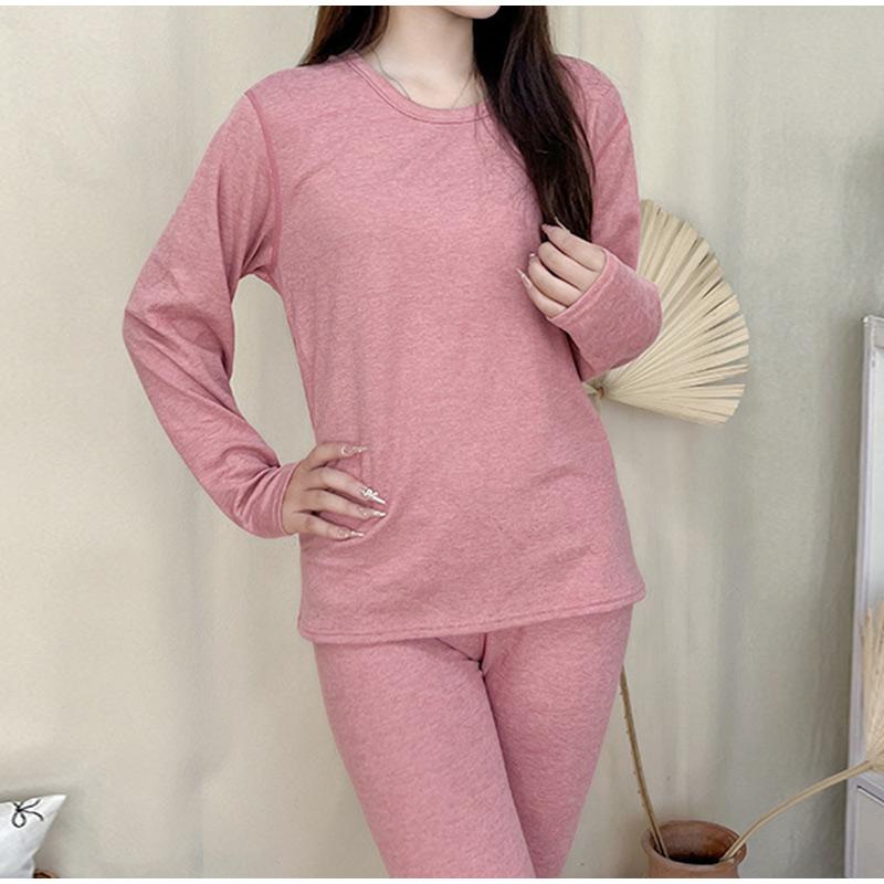 Зимний круглый вырез термобелье женский толстый теплый комплект с длинным рукавом — фото 3