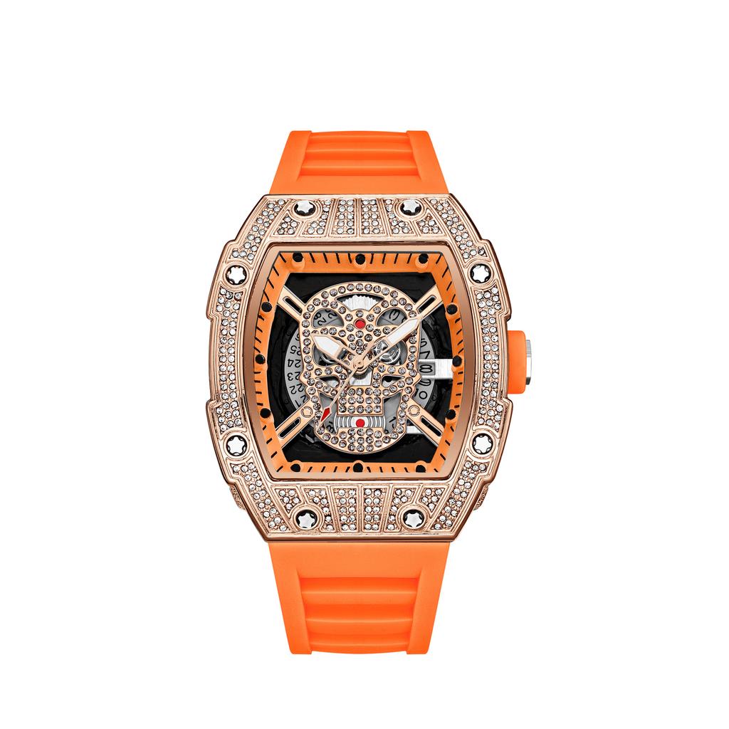 Diamond-Encrusted Gypsy Star Fashion Personality Hollow Gold Ghost Head Wind High-End Luminous Calendar Men'S Watch