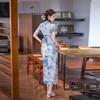 Ink and wash blue and white porcelain national style new Chinese long cheongsam improved young 1011 new women's high-end catwalk model
