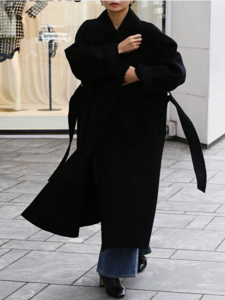 Johnature Lace-up Double-sided Coats Winter Women Mid-length Korean Long Coat