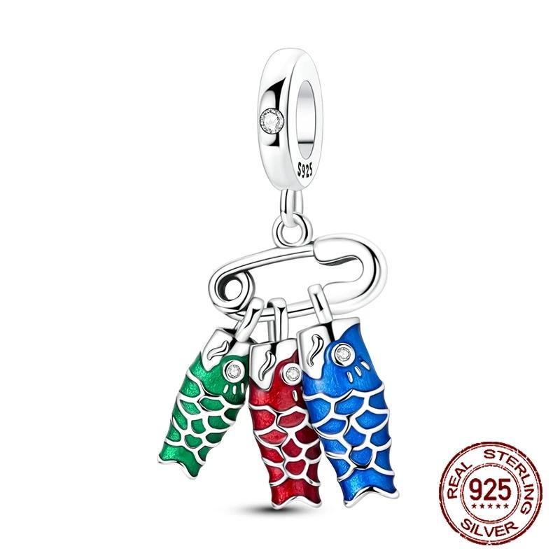 Japan Koinobori Charms Copper Colorful Fish Dangle Pendant Fit Bangle Bracelet Necklace Diy Jewelry