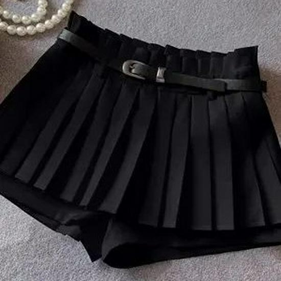 

European & American Style Petite High-Waist Belted Pleated Skort for Spring to Autumn XL чёрный