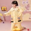 Kids Flannel Pajamas Set Boys Girls Warm Long Sleeve Top And Pants Sleepwear Winter Home Nightwear