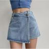Women's Retro High-Waist A-Line Denim Skirt - Large, Summer, Oblique Buckle, Anti-Exposure.
