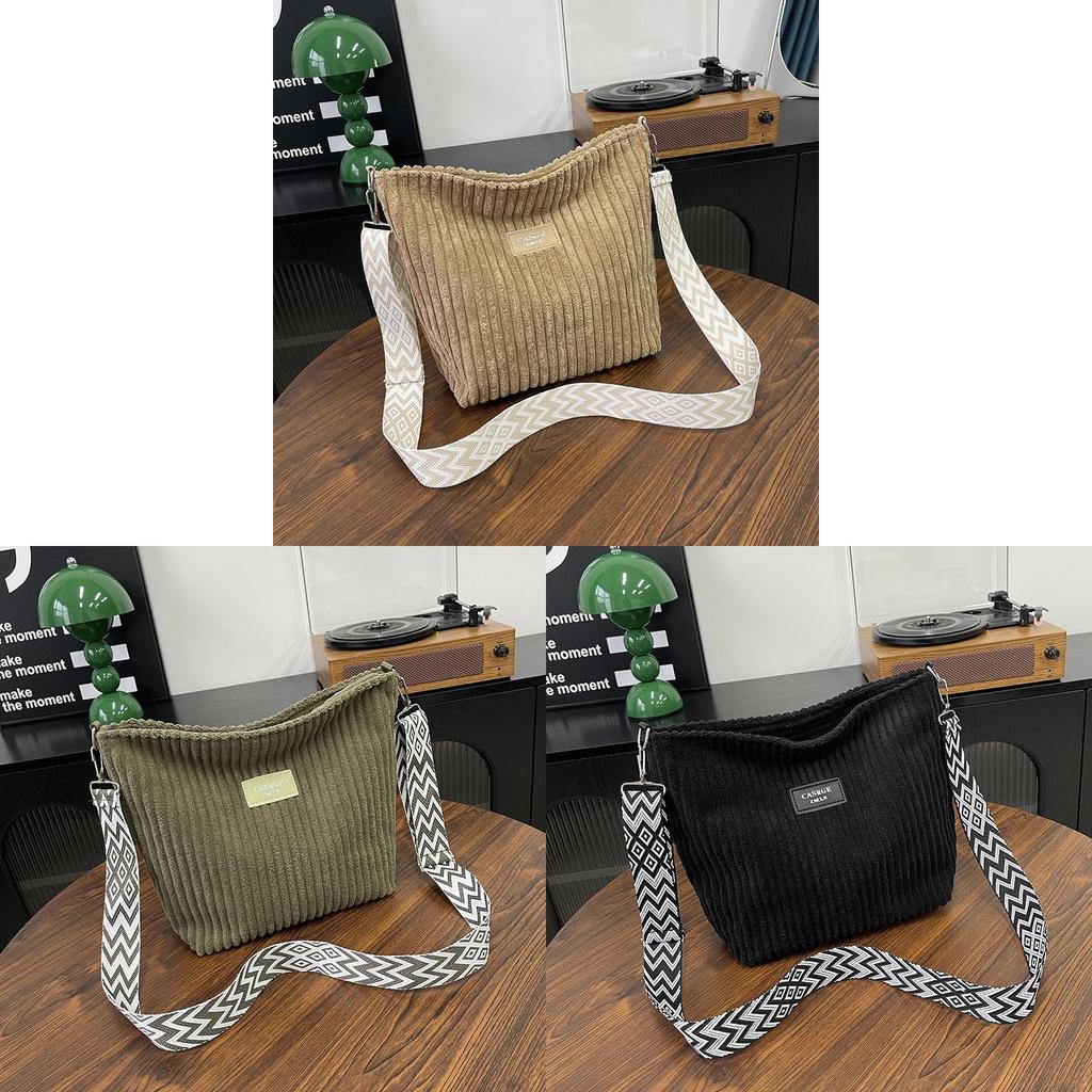 Womens Corduroy Tote Bag With Zipper Closure For Casual Travel And Commuting