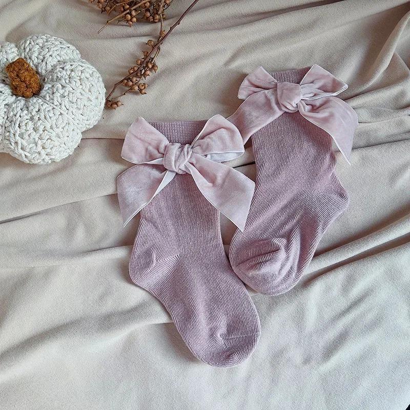 New Winter Autumn Baby Girls Socks With Big Bows Kids Ankle  Cotton Socks Toddlers Cute Short Christmas Socks For