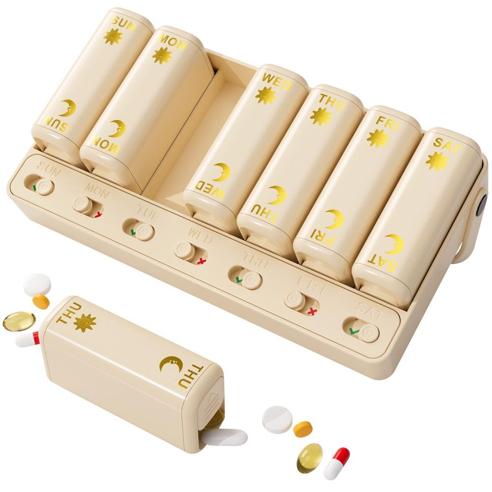 Portable Two Time a Day Pill Organizer AM PM 7 Day Weekly Pill Box Portable Dustproof Travel Medicine Box Travel абрикосовый