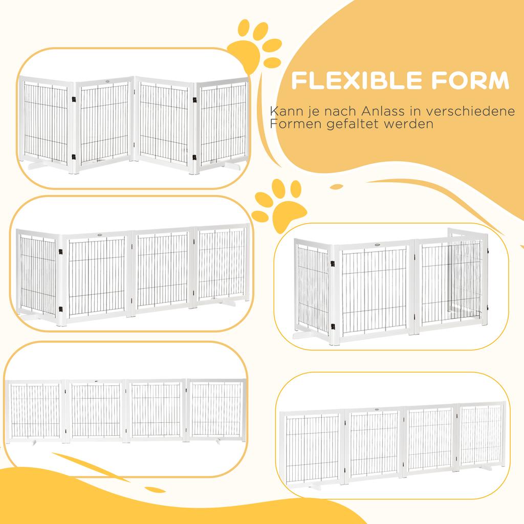 Dog Barrier Gate Freestanding Protective Gate with Feet 305 x 82 cm Wood Dog Gate Foldable Stair Safety Gate Dog Barrier Gate for Stairs, Doors