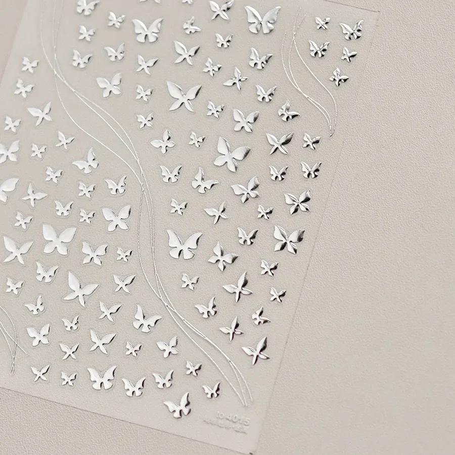 Gradient White Pink Butterfly Flower Shiny Stars Chic Spring Petal 5D Soft Adhesive Nail Art Stickers Decorations Manicure Decal