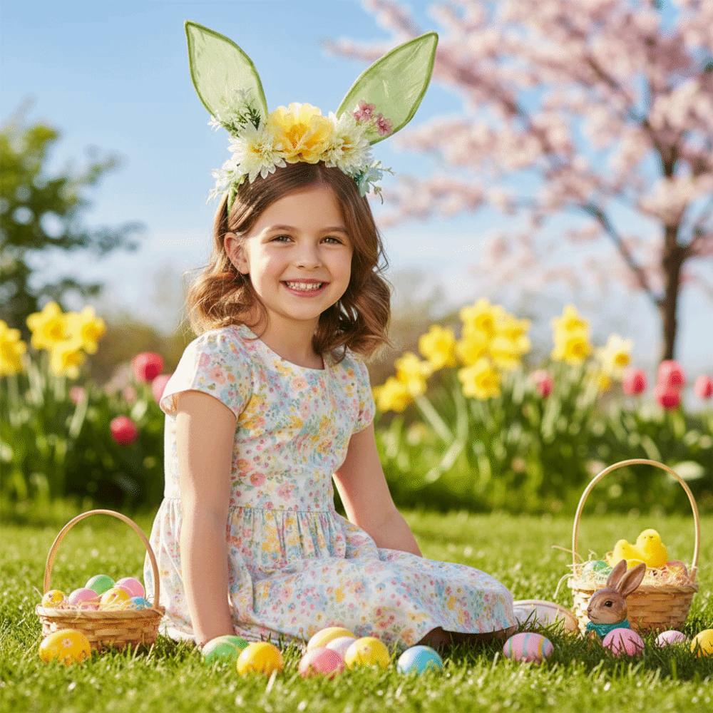 Kwiatowa Opaska z Uszami Królika Kolorowa Obręcz do Włosów z Uszami Królika Śmieszne Wielkanocne Nakrycie Głowy Upominki Imprezowe
