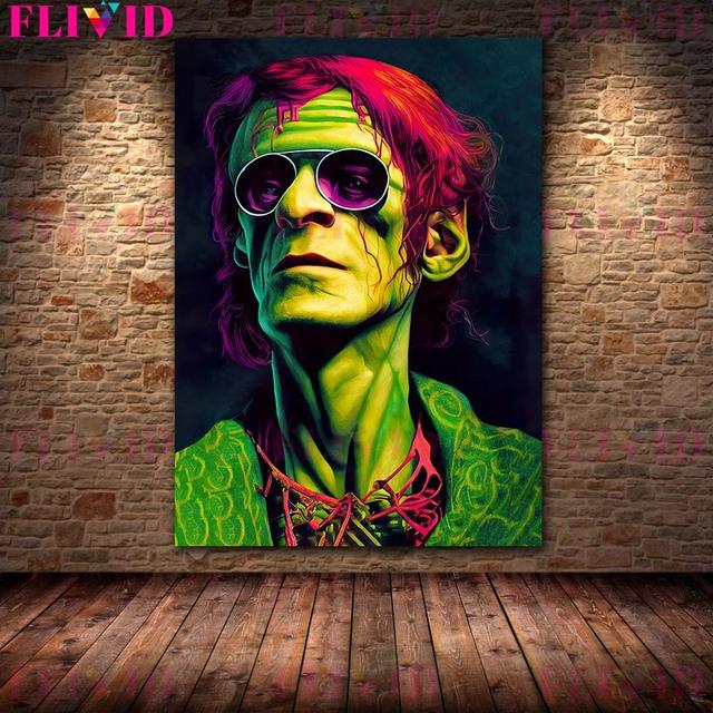 Halloween Dynia Sztuka Wydruk Szkielet Potwór i Duch Ścienny Sztuka Olejna Obraz Gotycki Ciemny Pogański Plakat