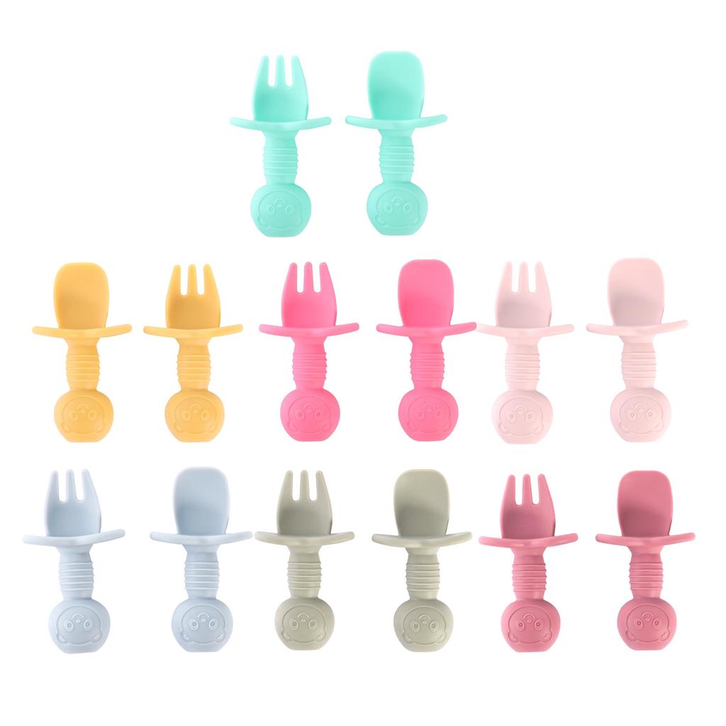 Beginner Silicone Cutlery Set Toddler Spoons Self Feeding 6+Months, Baby Led Weaning Supplies, Easy Grip Toddler Utensils, Baby Feeding