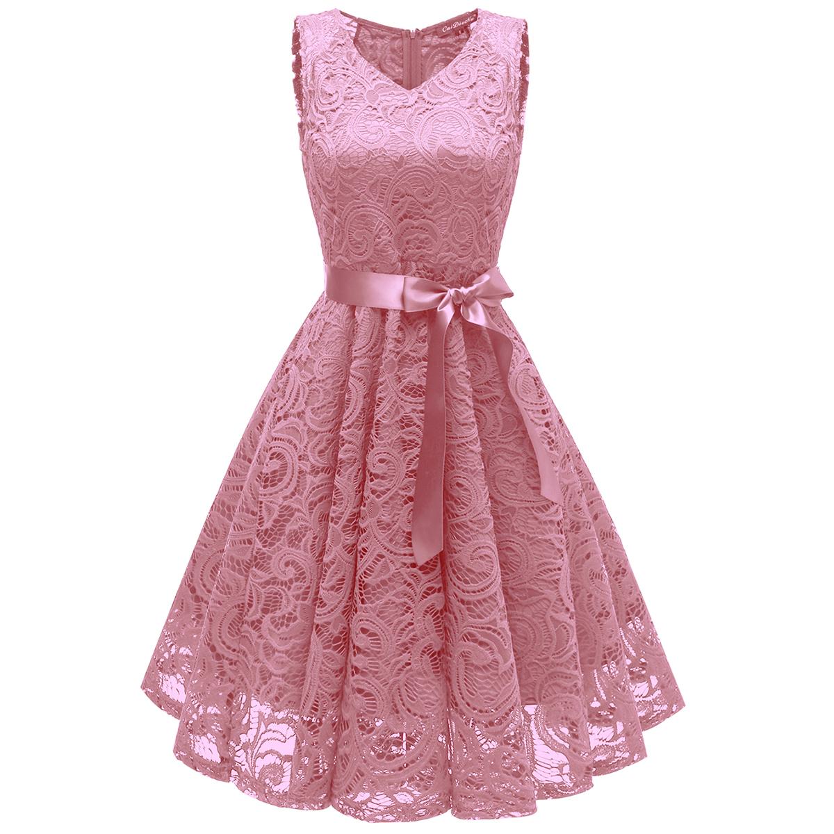

Женское винтажное кружевное платье трапециевидной формы без рукавов с цветочным принтом и галстуком-лентой, сарафан миди для вечеринок, коктейлей, вечерних нарядов, повседневная одежда XXL розовый