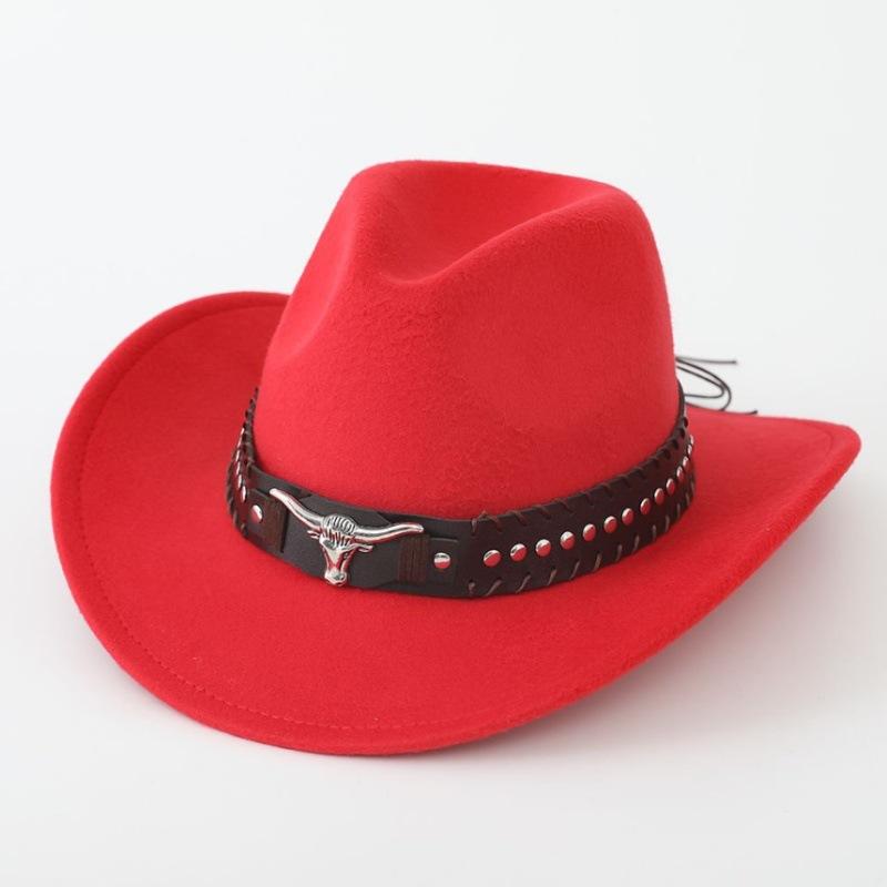 Hot-selling top hat, ethnic style cow head, western cowboy top hat, rolled brim, retro riding hat, woolen felt hat