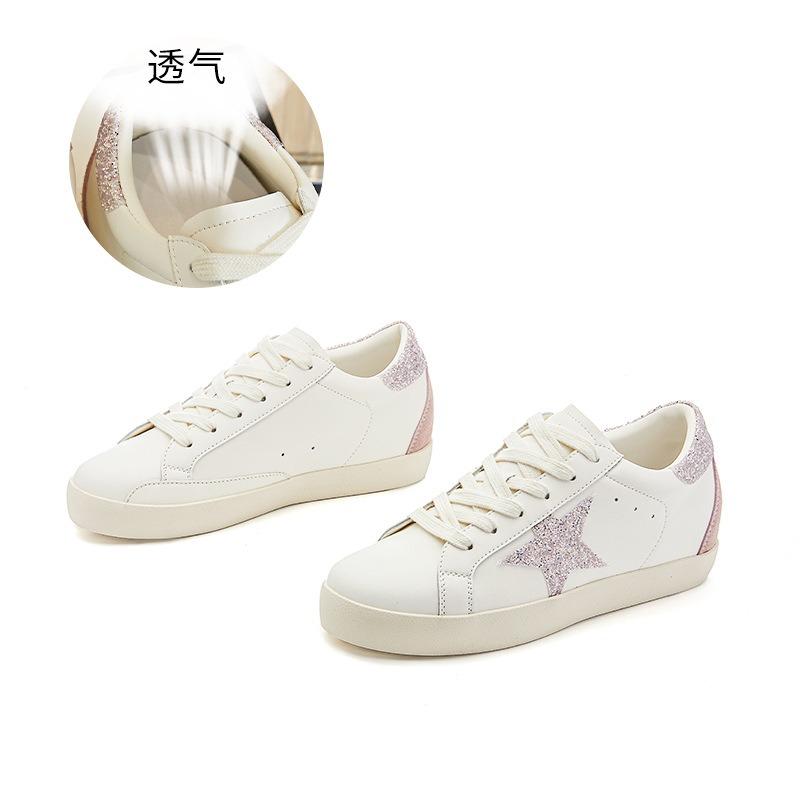 Inner height increase 5cm leather little white shoes autumn new flat-bottomed star women's shoes casual versatile and old board shoes
