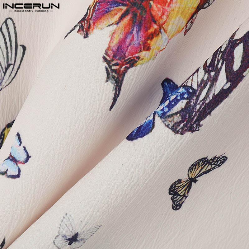 INCERUN Frühling Herbst Tops Männer V-Ausschnitt Langarm Blumendruck Casual Tops