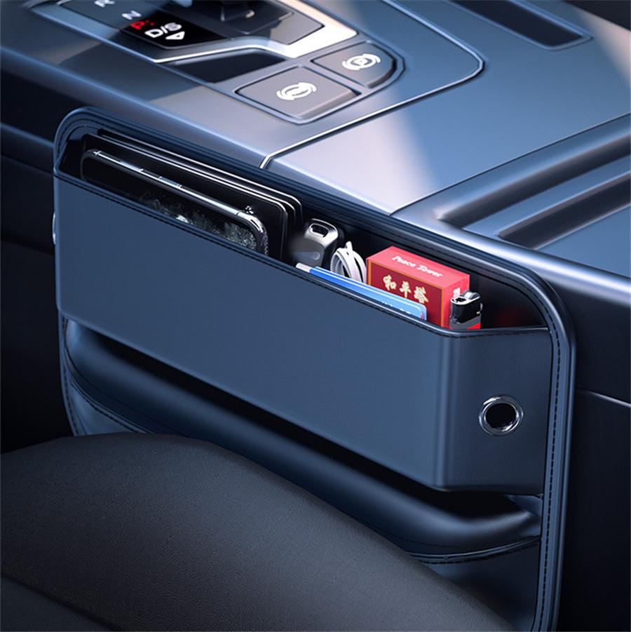 Black PU Leather Car Console Side Seat Filler Organizer Front Seat Gap Organizer