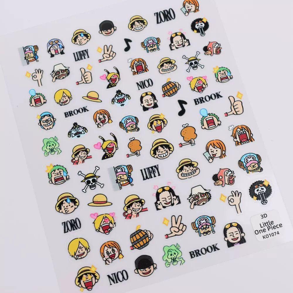 One Piece 3D Embossed Nail Stickers Cute Japanese Anime Cartoon Nail Decals With Skull And Luffy Patterns Nail Accessories