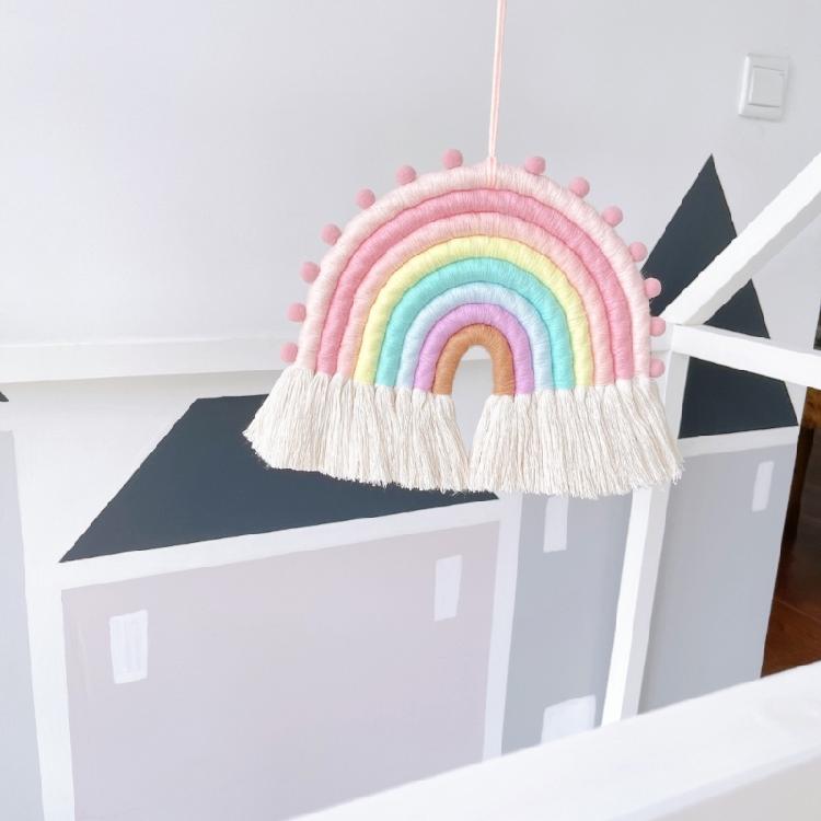 Makramee Regenbogen Wandbehang Baumwoll-Ornamente mit Quasten für Kinderzimmer