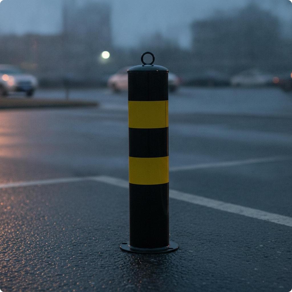 Steel Bollard High-Visibility with Reflective Tape Heavy-Duty