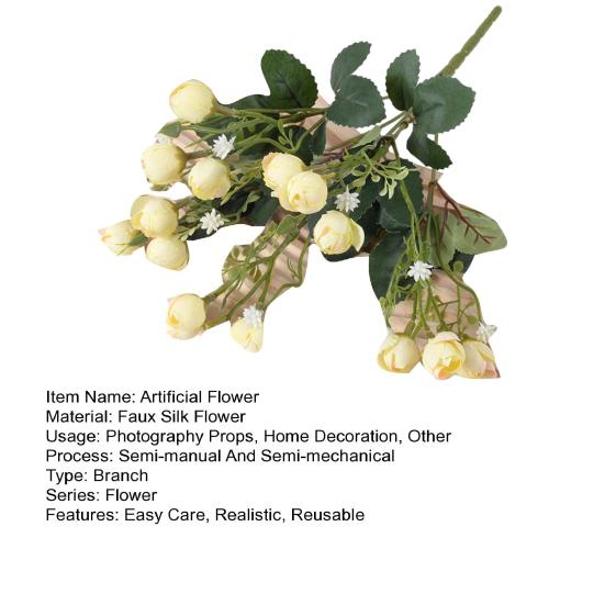 Artificial Flower with Green Leaves 15 Head Fake Silk Flower DIY Wedding Floral Arrangement Home Office Party Faux Bloom Decoration