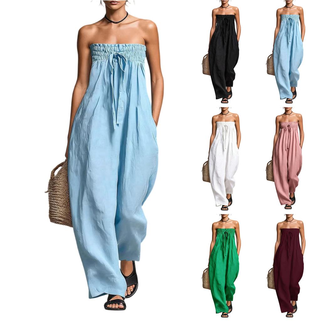 Women's Fashionable Color Sexy Strapless Casual Jumpsuit Without Sleeves