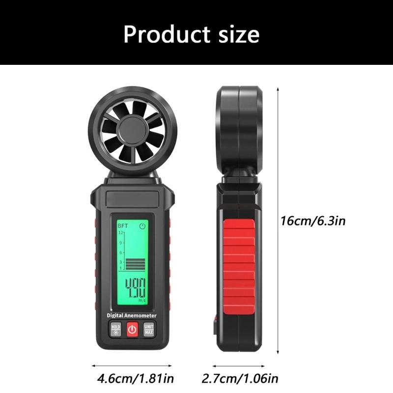 Professional Digital Wind Gauge Speed Tester Meter Anemometer With 3 Color Backlight For Accurate Wind Measurement