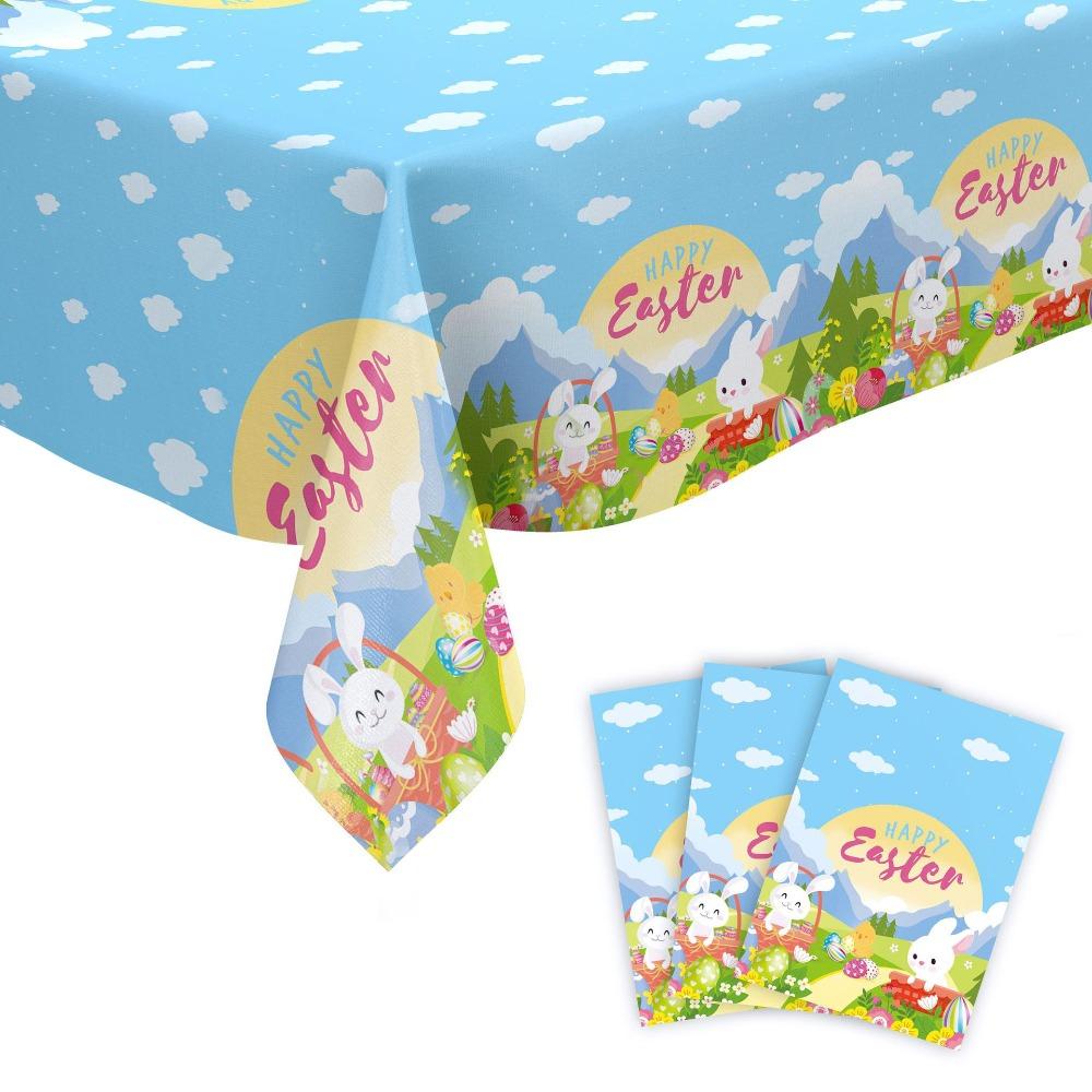 Cute Plastic Easter Tablecloth Rabbit 137*274cm Table Cover Bronzing Disposable Tablecloths Party Supplies