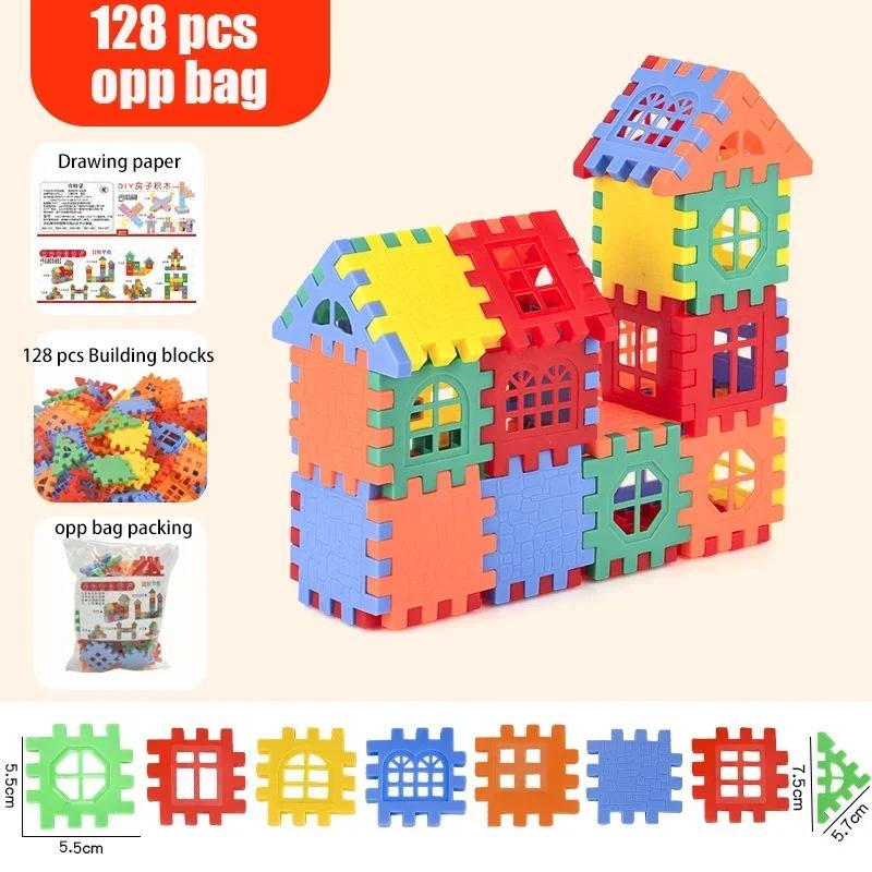 Children Building Houses Building Blocks Assembling Playthings Puzzle Large Particle Blocks Wall Plus Window Models Puzzle Ideal for Children Toy
