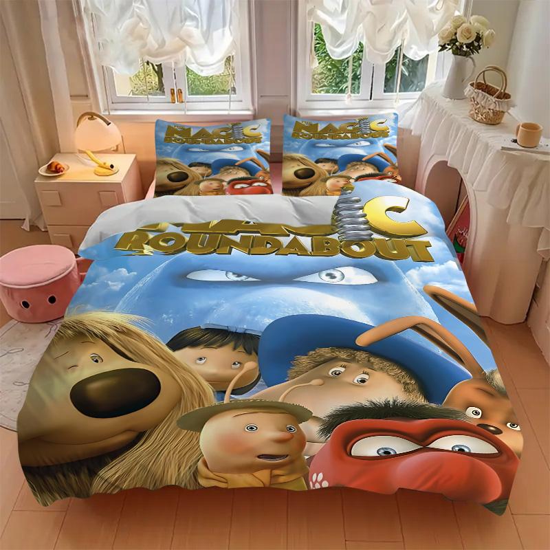 Magic Roundabout Print 3Pcs Bedding Set,Duvet Cover with 2 Bedro,Pillowcase Home Birthday Gift
