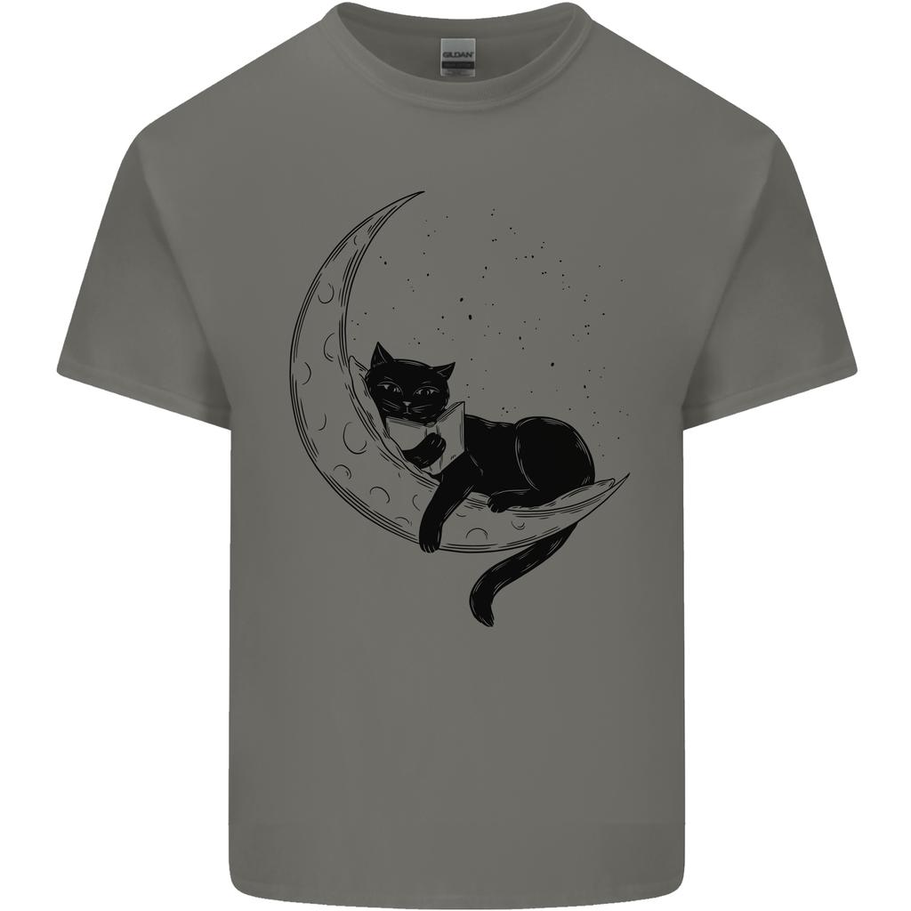 A Cat Reading a Book On the Moon Unisexs Light Cotton TShirt