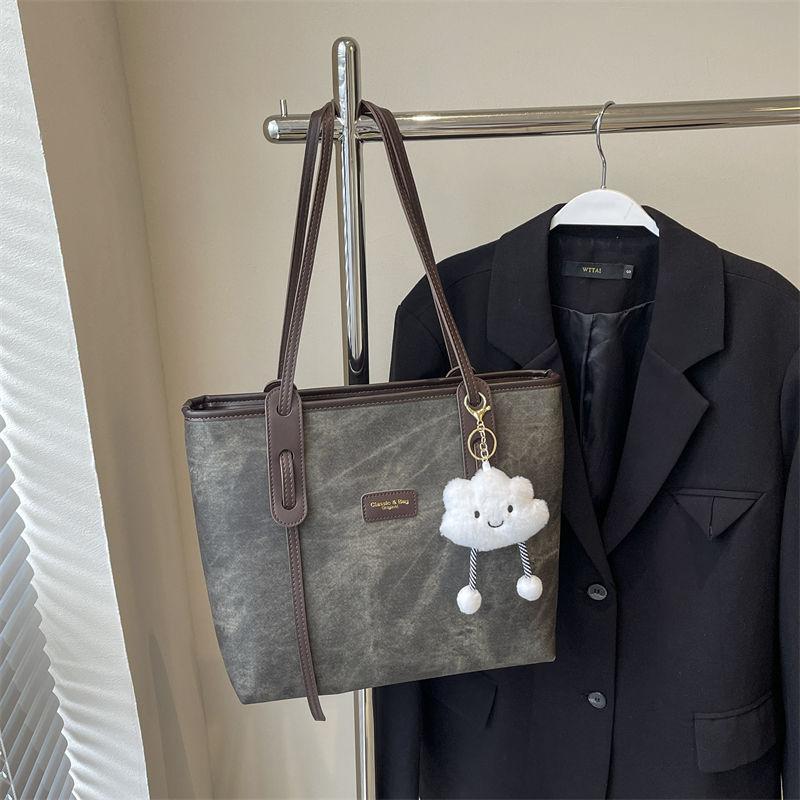 Autumn large-capacity bag women's 2025 new high-end denim shoulder bag commuter bag popular tote bag