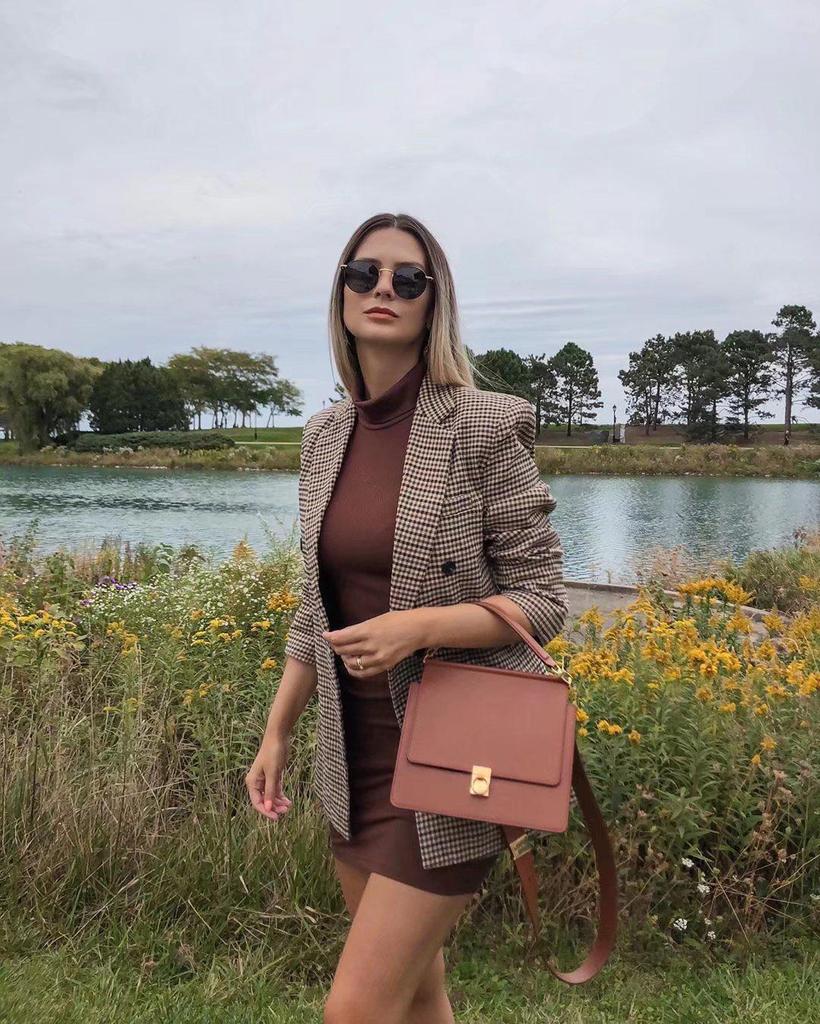 European & American Style Women's Plaid Double-Breasted Suit Jacket - Autumn 2024 Top 5 Colors