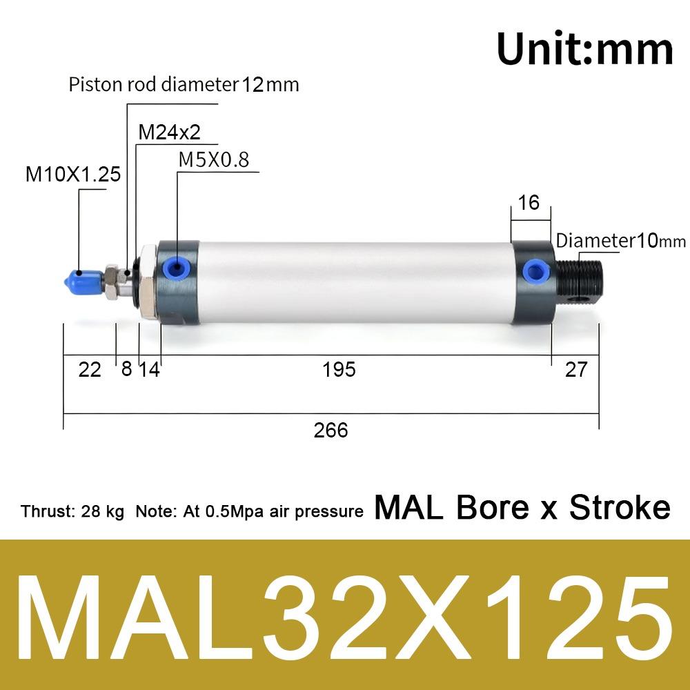 1Pcs 16/20/25/32/40mm Cylind Bore Pneumatic Air Cylinder Double Compressed 25/50/75/100mm Strok MAL Cylinder Aluminum Alloy