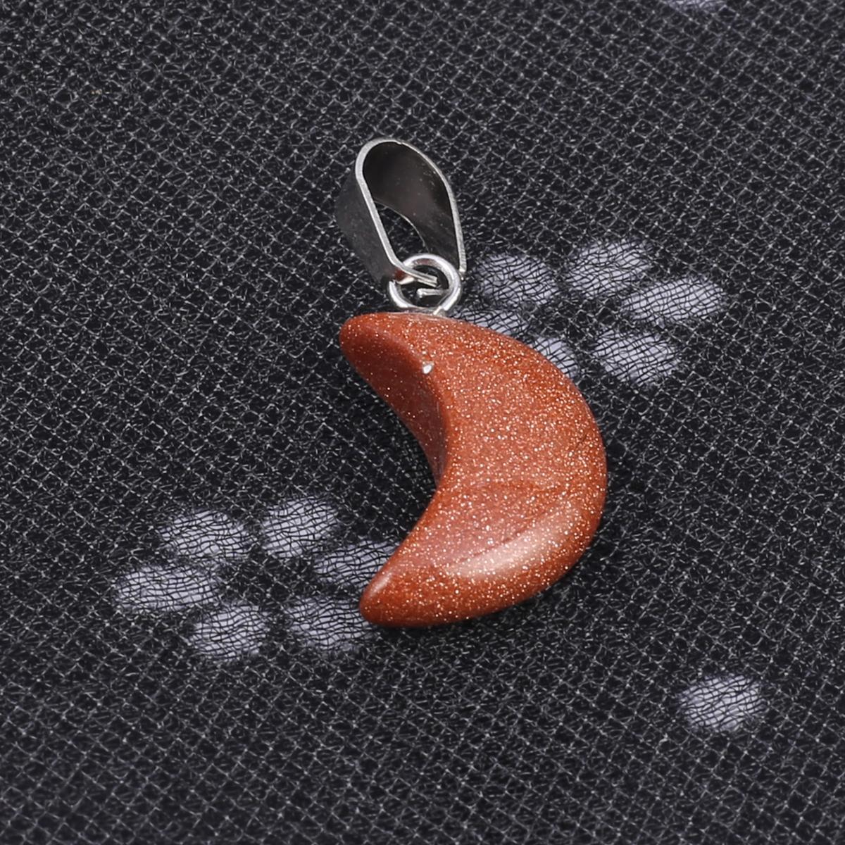 

5 шт. в партии кулон из натурального камня в форме луны кристалл розовый кварц малахит цинковый сплав подвески для изготовления ювелирных изделий DIY аксессуары для ожерелья 12x28 мм 5Pcs/Gold Sand Stone